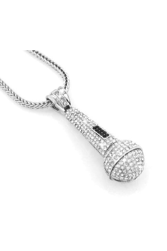 Hip Hop Bling Silver Tone Rodium Plated Microphone Best Raper Pendant