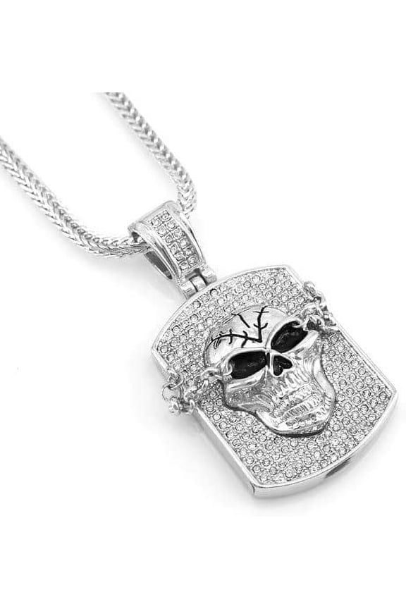 Hip Hop Bling Silver Tone The Skull Dog Tag Pendant Necklace free 36" chain