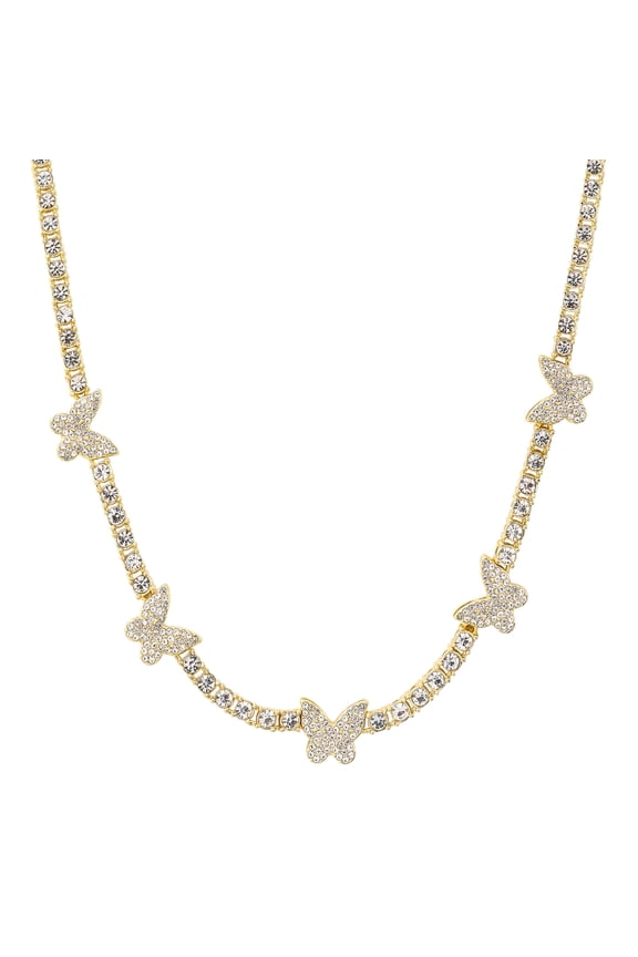 Women's Butterfly Iced Chain – Bling Hip Hop Necklace with CZ Stones – Fashion Jewelry - 4mm Gold Tennis