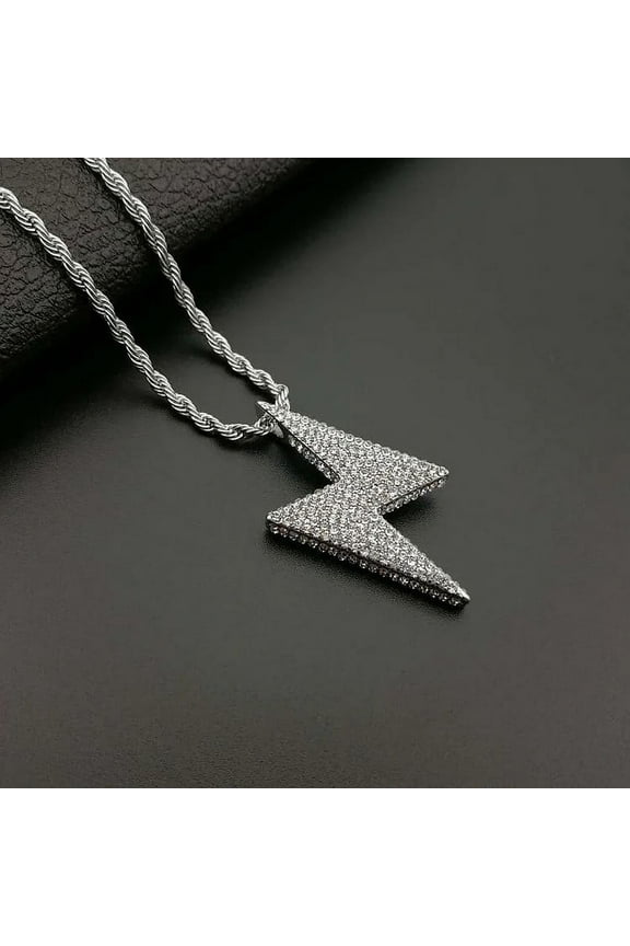 Hip Hop Bling flash Lightning Pendants with full zircon 14K Yellow Gold Jewelry for men Chain Necklace B687