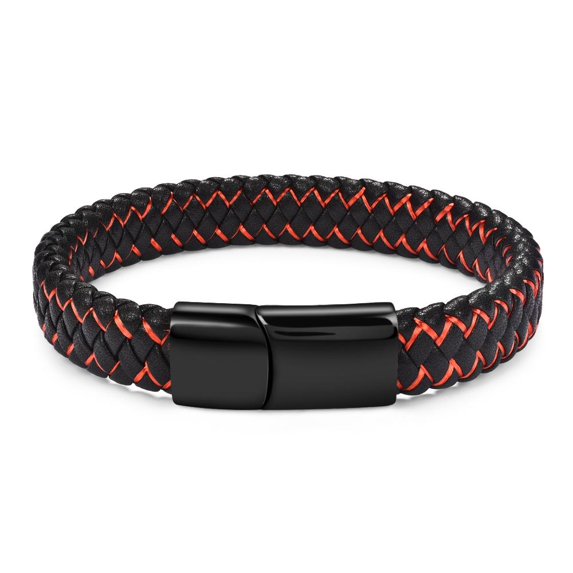 Hip-Hop Braided Leather Charm Bracelet With Stainless Steel Clasp