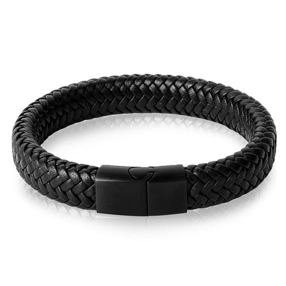 Hip-Hop Braided Leather Charm Bracelet for Men and Boys With Stainless Steel Clasp