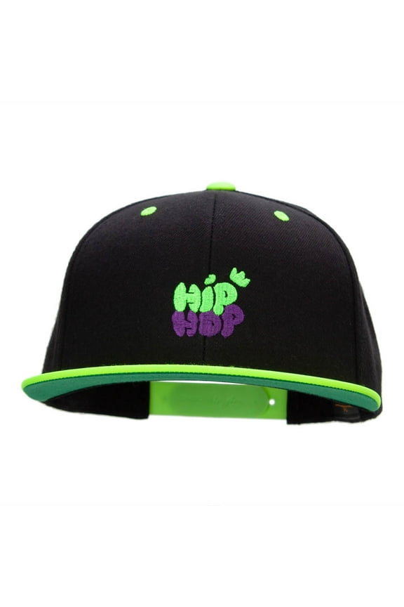Hip Hop Bubbles Embroidered Wool Blend Classic Snapback - Black Neon Green OSFM