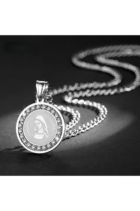 Hip Hop CZ Stone Paved Bling Iced Out 14K White Gold Virgin Mary Oval Pendant Necklace for Men Rapper jewelry