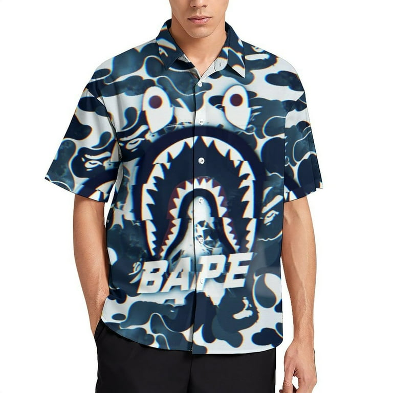 Hip Hop Camouflage Bape Shark Hawaiian Shirts for Men Short Sleeve Aloha Beach Shirt Floral Summer Casual Button Down Shirts For Women Walmart