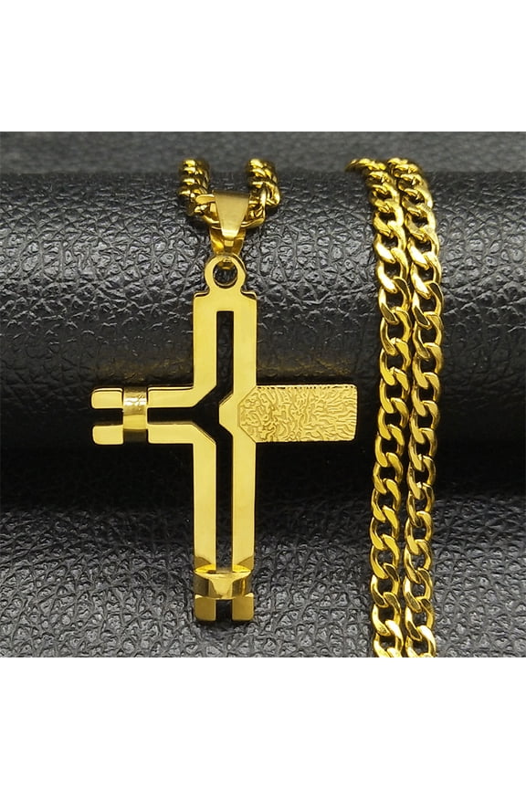 Hip Hop Christian Jesus Cross Necklace for Women Men 14K Yellow Gold Choker Prayer Baptism Gift Jewelry