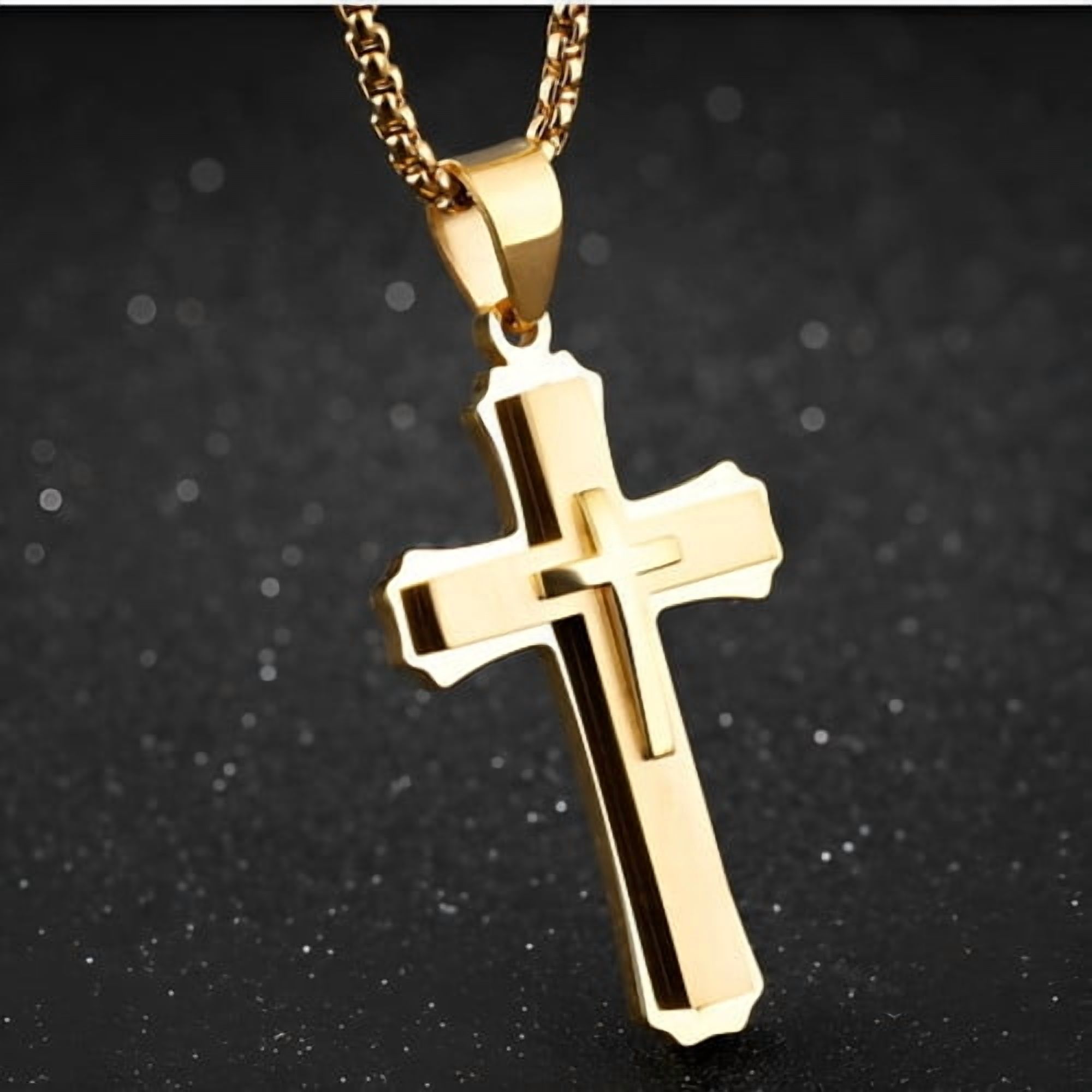 Hip Hop Christian Jesus Cross Necklace for Women Men 14K Yellow Gold Choker Prayer Baptism Gift Jewelry