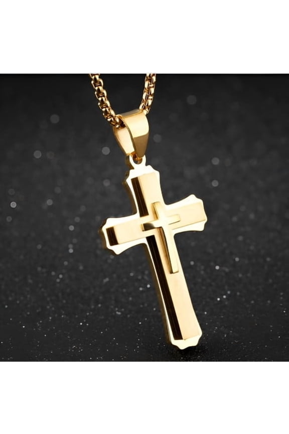 Hip Hop Christian Jesus Cross Necklace for Women Men 14K Yellow Gold Choker Prayer Baptism Gift Jewelry