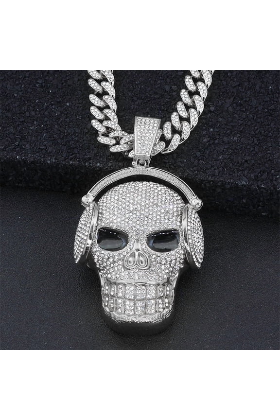Dominating Skull Pendant Necklace 13mm with Cuban Chain High Quality Crystal Iced Out Bling Hip Hop Jewelry Necklaces Street Dance Accessories Fashion Creative Gifts