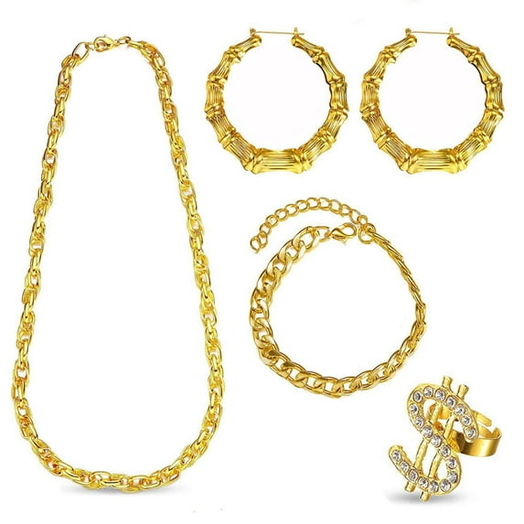 Hip Hop Costume Kit, 80s/ 90s Rapper Accessories, Hip Hop Punk Jewelry Set for Women/Men