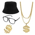 thumbnail image 1 of KAWELL Retro 80s 90s Fashion Jewelry Set, Vintage Style Sunglasses Chain Necklace Hoop Earrings, Gold Tone Accessories for Women Men, 1 of 4