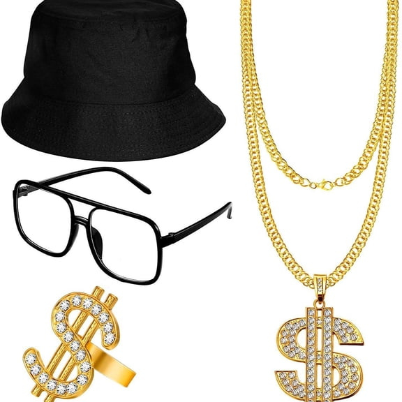 Hip Hop Costume Kit 80s 90s Rapper Accessories, Outfits for Men Women Cosplay Supplies