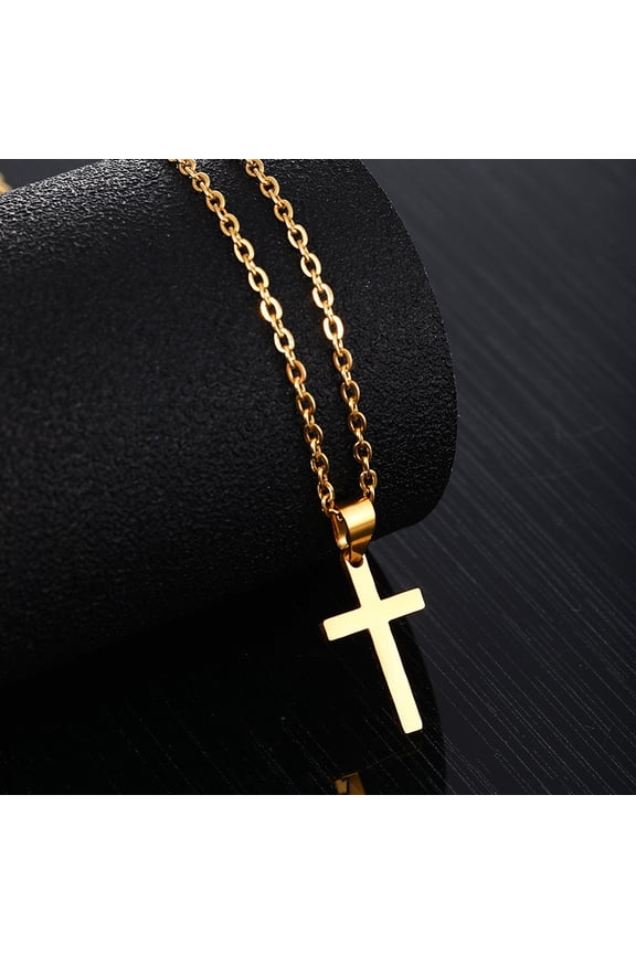 Hip Hop Cross Pendant Necklace for Men Women Minimalist Unisex 14K Yellow Gold Smooth Rock Jewelry Trendy Couple Gifts