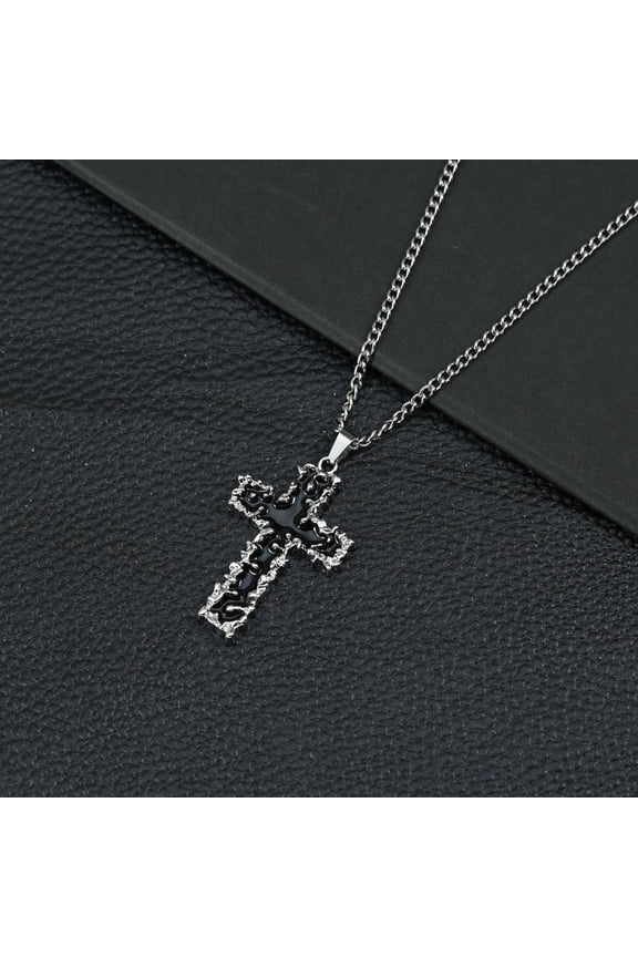 Hip Hop Cross Pendant Necklaces for Men Women – Streetwear Alloy Jewelry with Rhinestone, Flame & Twisted Designs