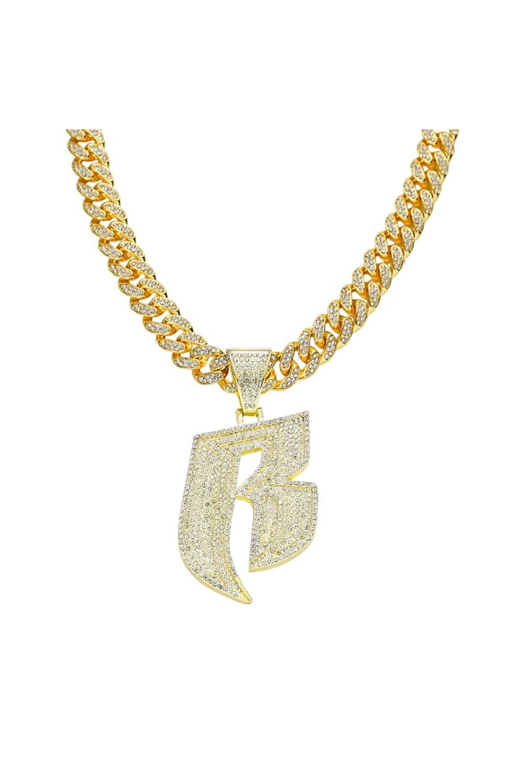 Hip Hop Cuban Chains 13MM Iced Out Miami Chain With Alloy And Bling Rhinestone Punk B Letter Pendant Necklace