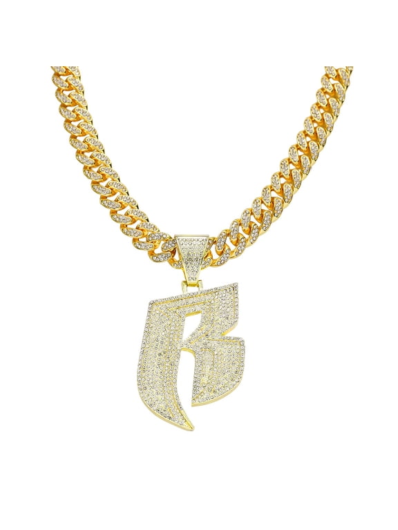 Hip Hop Cuban Chains 13MM Iced Out Miami Chain With Alloy And Bling Rhinestone Punk B Letter Pendant Necklace