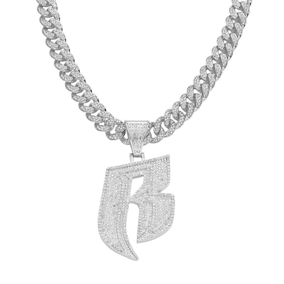 Hip Hop Cuban Chains 13MM Iced Out Miami Chain With Alloy And Bling Rhinestone Punk B Letter Pendant Necklace