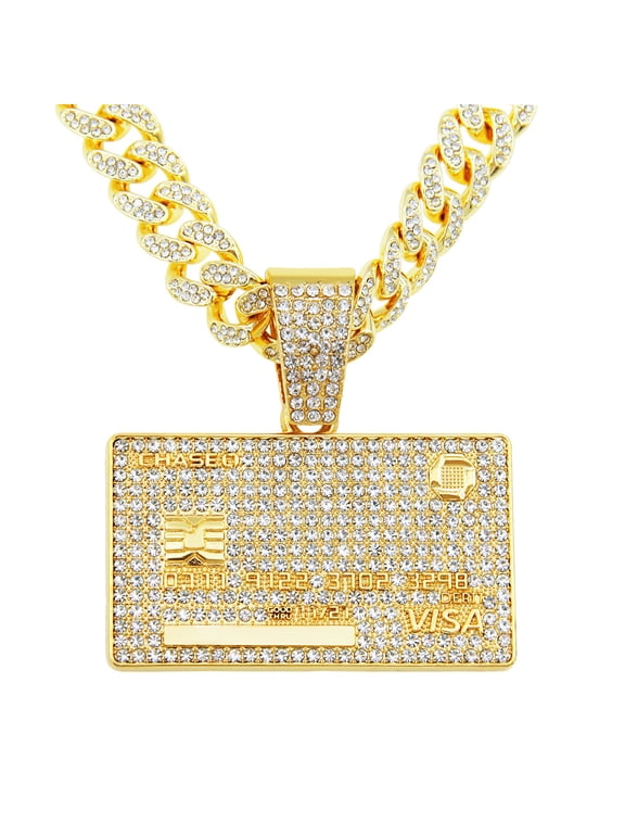 Hip Hop Cuban Chains Bank Card Shape Pendants Necklace for Men and Women Necklaces Jewelry Iced Out Bling Chain