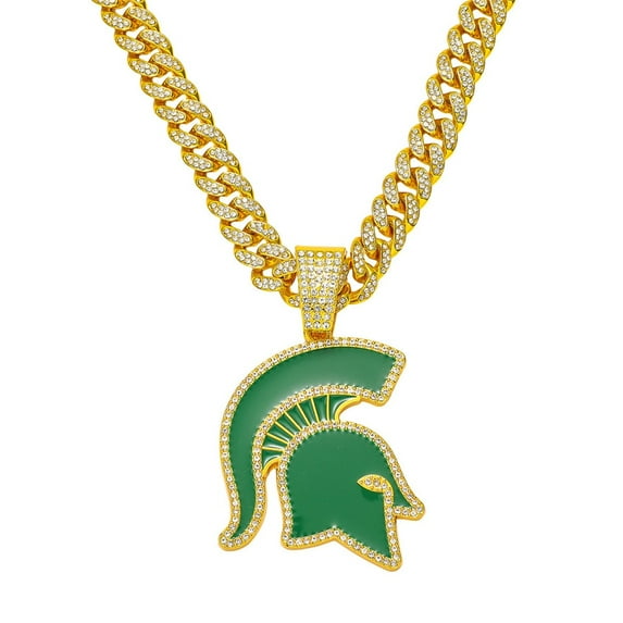 Hip Hop Cuban Chains Green Pendant Necklace With 13mm Miami Cuban Chain Iced Out Bling HipHop Necklaces Fashion Jewelry