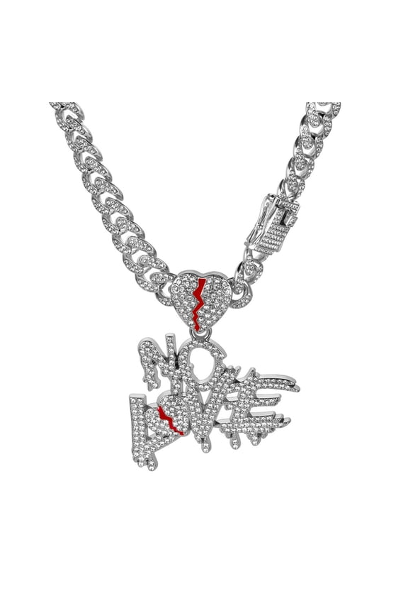 Hip Hop Cuban Chains Large Letters NO LOVE Pendant Necklace With 13mm Miami Cuban Chain Iced Out Bling HipHop Necklaces Fashion Jewelry