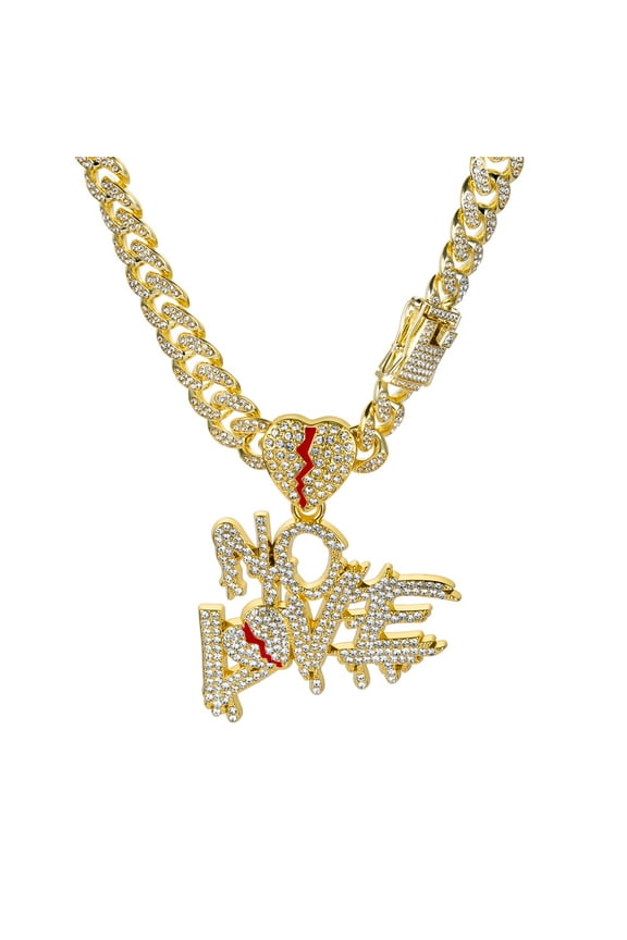 Hip Hop Cuban Chains Large Letters NO LOVE Pendant Necklace With 13mm Miami Cuban Chain Iced Out Bling HipHop Necklaces Fashion Jewelry