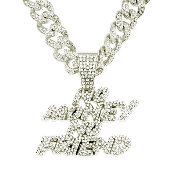 Hip Hop Cuban Chains Letters No Money No Friend Pendant Necklace With 13mm Miami Cuban Chain Iced Out Bling HipHop Necklaces Fashion Jewelry