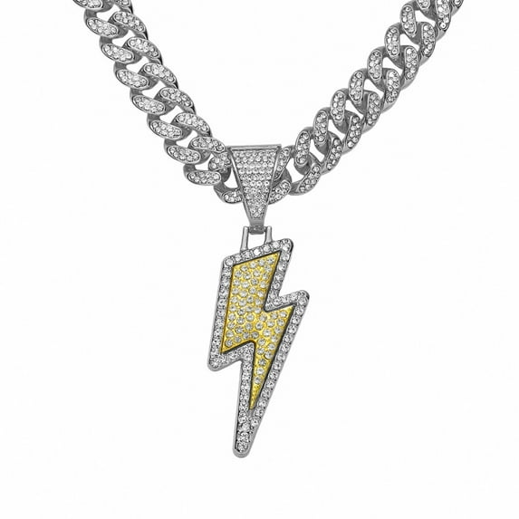 Hip Hop Cuban Chains Lightning Pendant Necklace With 13mm Miami Cuban Chain Iced Out Bling HipHop Necklaces Fashion Jewelry