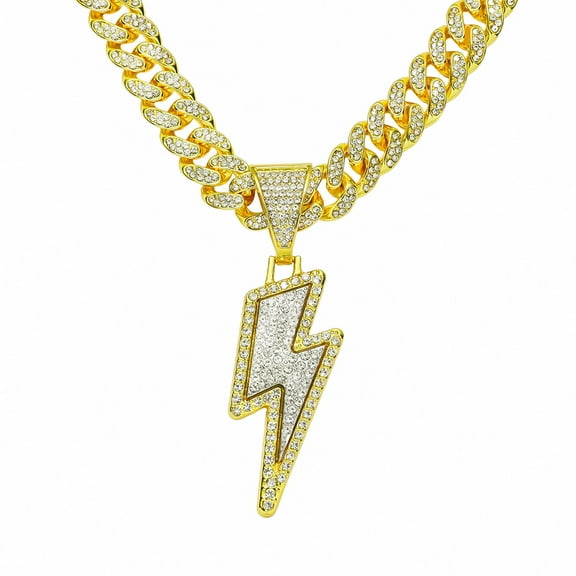 Hip Hop Cuban Chains Lightning Pendant Necklace With 13mm Miami Cuban Chain Iced Out Bling HipHop Necklaces Fashion Jewelry