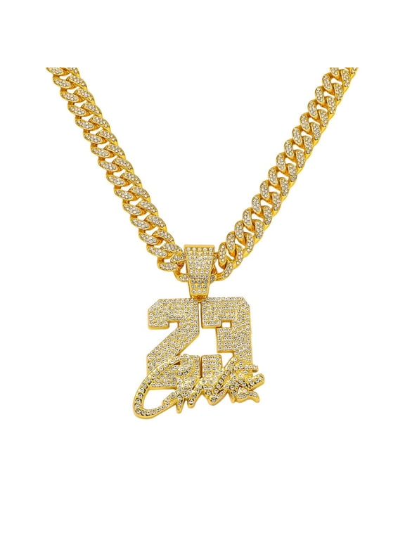Hip Hop Cuban Chains Number 23&Letters Pendant Necklace With 13mm Miami Cuban Chain Iced Out Bling HipHop Necklaces Fashion Jewelry
