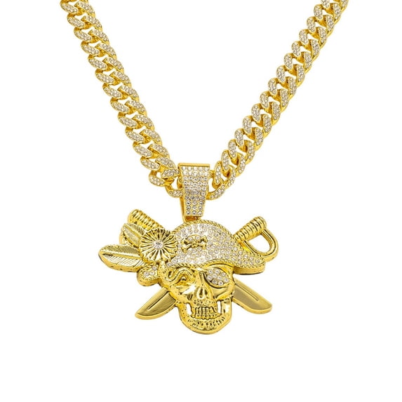 Hip Hop Cuban Chains Pirate Skull Pendant Necklace With 13mm Miami Cuban Chain Iced Out Bling HipHop Necklaces Fashion Jewelry