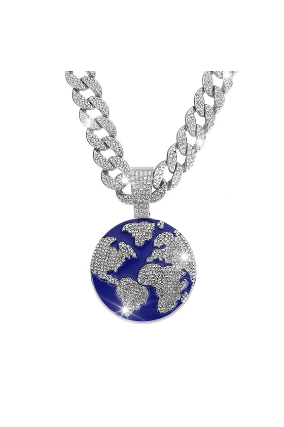 Hip Hop Cuban Chains Planet Earth Pendant Diamond Cuban Necklace for Men and Women 15mm Necklaces Jewelry Iced Out Bling Chain