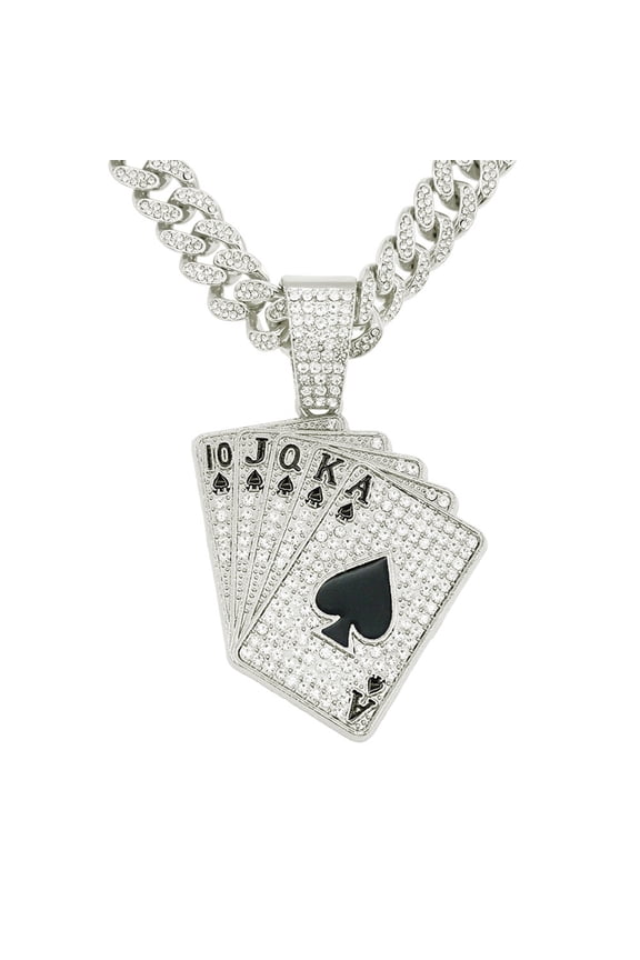Hip Hop Cuban Chains Playing Cards Pendant Necklace With 13mm Miami Cuban Chain Iced Out Bling HipHop Necklaces Fashion Jewelry