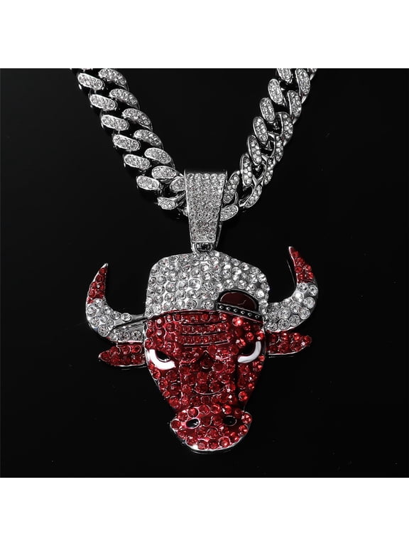 Hip Hop Cuban Chains Red Bull Head Pendant Necklace With 13mm Miami Cuban Chain Iced Out Bling HipHop Necklaces Fashion Jewelry