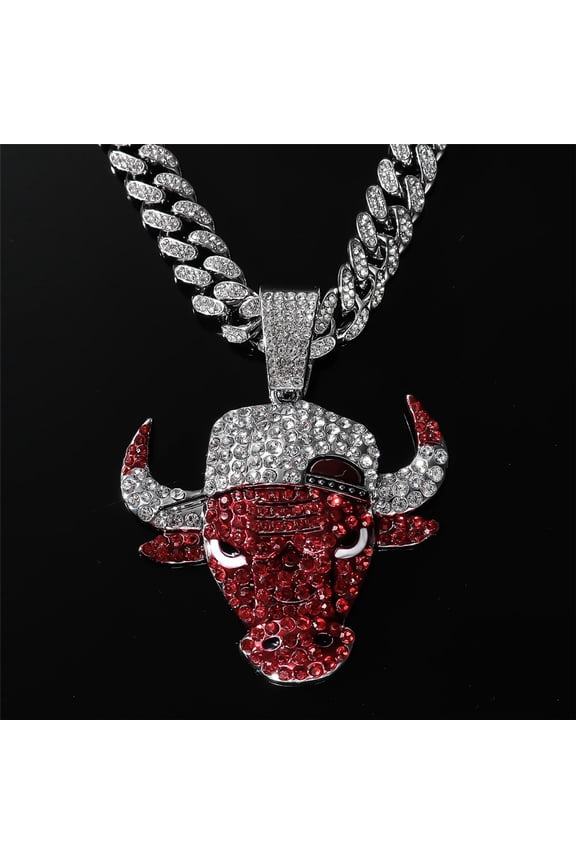 Hip Hop Cuban Chains Red Bull Head Pendant Necklace With 13mm Miami Cuban Chain Iced Out Bling HipHop Necklaces Fashion Jewelry