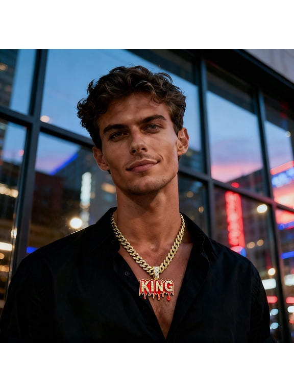 Hip Hop Cuban Chains Red Drip Oil Letters KING Pendant Necklace With 15mm Miami Cuban Chain Iced Out Bling HipHop Necklaces Fashion Jewelry