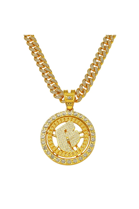 Hip Hop Cuban Chains Rotate the letters B Pendant Necklace With 13mm Miami Cuban Chain Iced Out Bling HipHop Necklaces Fashion Jewelry