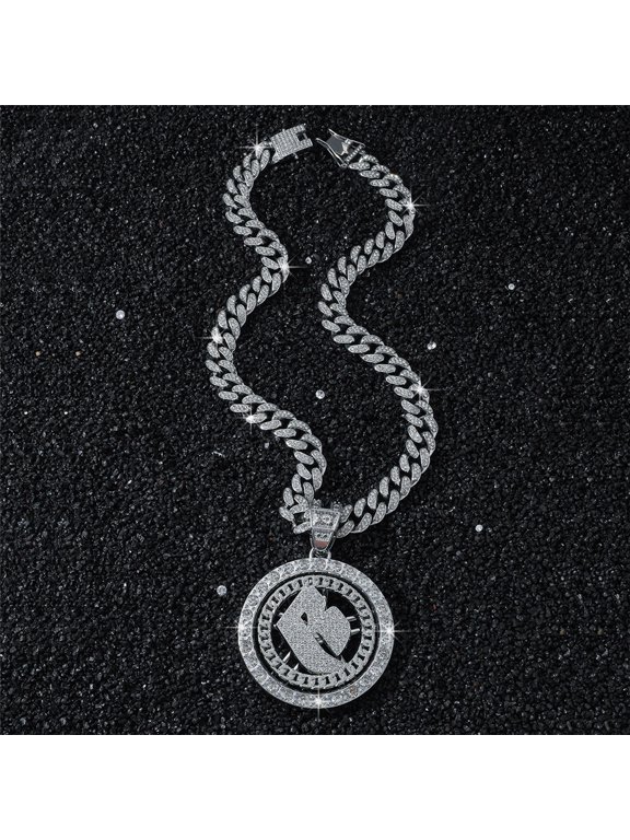 Hip Hop Cuban Chains Rotate the letters B Pendant Necklace With 13mm Miami Cuban Chain Iced Out Bling HipHop Necklaces Fashion Jewelry