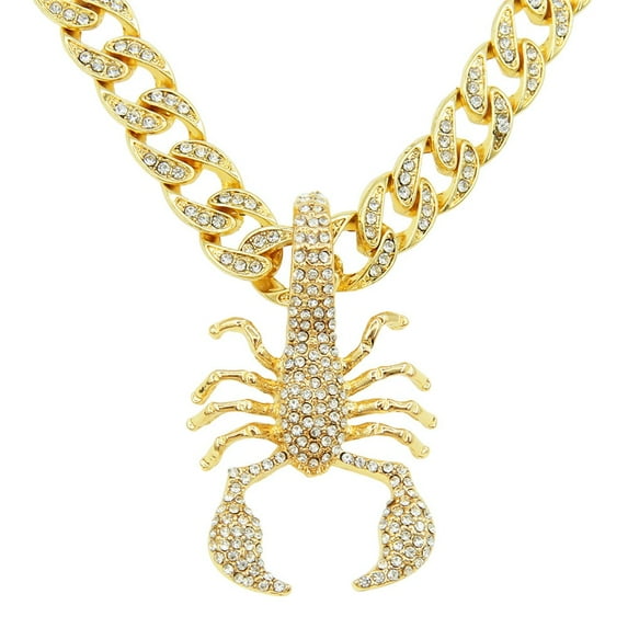Hip Hop Cuban Chains Scorpion Shaped Pendant Necklace With 13mm Miami Cuban Chain Iced Out Bling HipHop Necklaces Fashion Jewelry