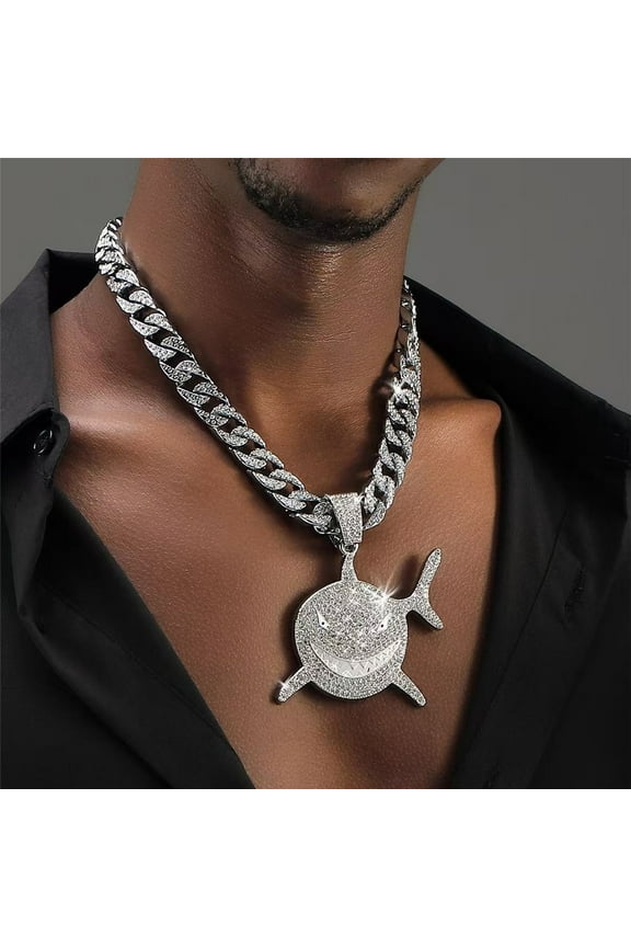 Hip Hop Cuban Chains Shark Pendant Necklace With 13mm Miami Cuban Chain Iced Out Bling HipHop Necklaces Fashion Jewelry