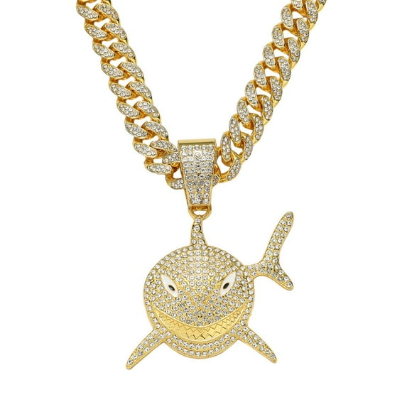 Hip Hop Cuban Chains Shark Pendant Necklace With 13mm Miami Cuban Chain Iced Out Bling HipHop Necklaces Fashion Jewelry