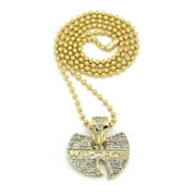 Hip Hop Cubic Zirconia Iced Gold Plated Wu Tang pendant 27" Ball Chain Necklace