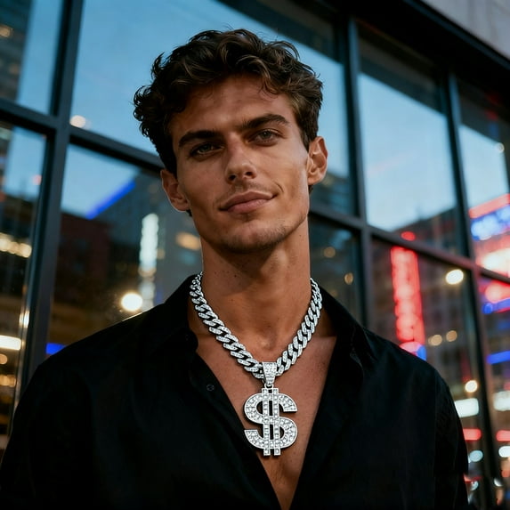 Hip Hop Currency Design Pendant Necklace With 15mm Crystal Cuban Chain HipHop Iced Out Bling Necklaces Men Women Fashion Charm Jewelry