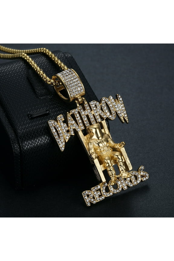 Hip Hop DEATHROW RECORDS Prisoner 14K Yellow Gold Necklace with Rhinestones Pendant Accessories For Man Woman Iced Out Jewelry