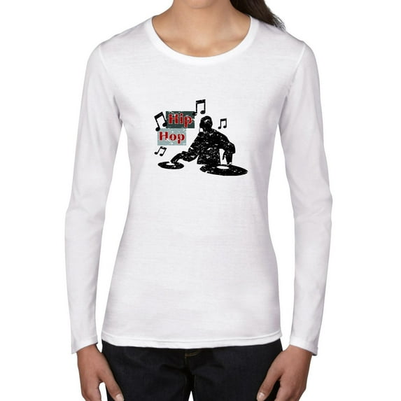 Hip Hop DJ Turn Tables - Modern Music Women's Long Sleeve Grey T-Shirt