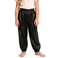 thumbnail image 1 of Hip Hop Dance Pants for Kids Sequin Sparkly Loose Fit Streetwear Trousers Perfect for Performances and Casual Black 5-6Years, 1 of 5