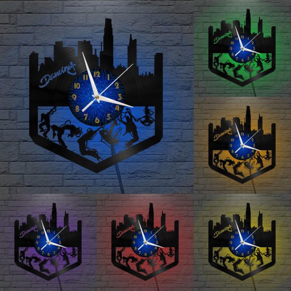 Hip-Hop Dancing 12 Inch Vinyl Record Wall Clock - Silent, Creative, and Unique Clock for Living Room, Entryway, or Bedroom Decor - Perfect Gift Idea(12 inchs B with LED)
