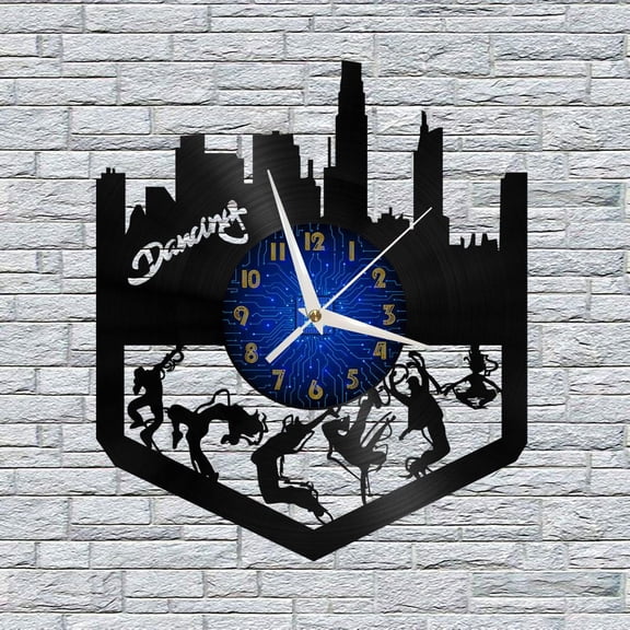 Hip-Hop Dancing 12 Inch Vinyl Record Wall Clock - Silent, Creative, and Unique Clock for Living Room, Entryway, or Bedroom Decor - Perfect Gift Idea(12 inchs B without LED)