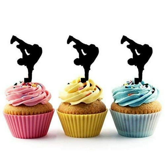 Hip Hop Dancing Silhouette Acrylic Cupcake Toppers 12 PCS