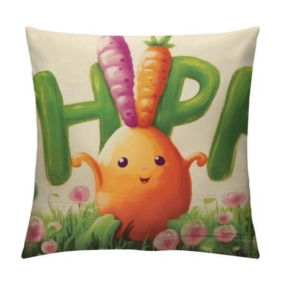 Hip Hop Easter Lumbar Decorative Throw Pillow Cover Bunny Rabbit Carrot Colorful Rectangle Cushion Case Decor, Rose Flowers Farmhouse Home Decoration for Sofa Couch