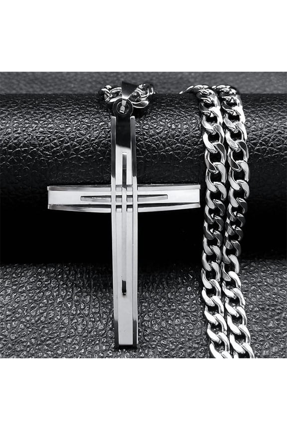 Hip Hop Faith Big Cross Religious Necklace 14K White Gold Chain for Men Rock Crucifix Pendant Necklace Party Jewelry Accessory